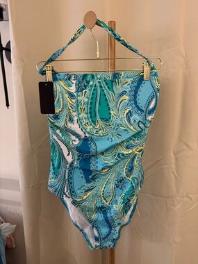 BRAND NEW W/ TAGS Ciao Bella Bandeau Paisley One Piece Blue & Yellow Swimsuit XL